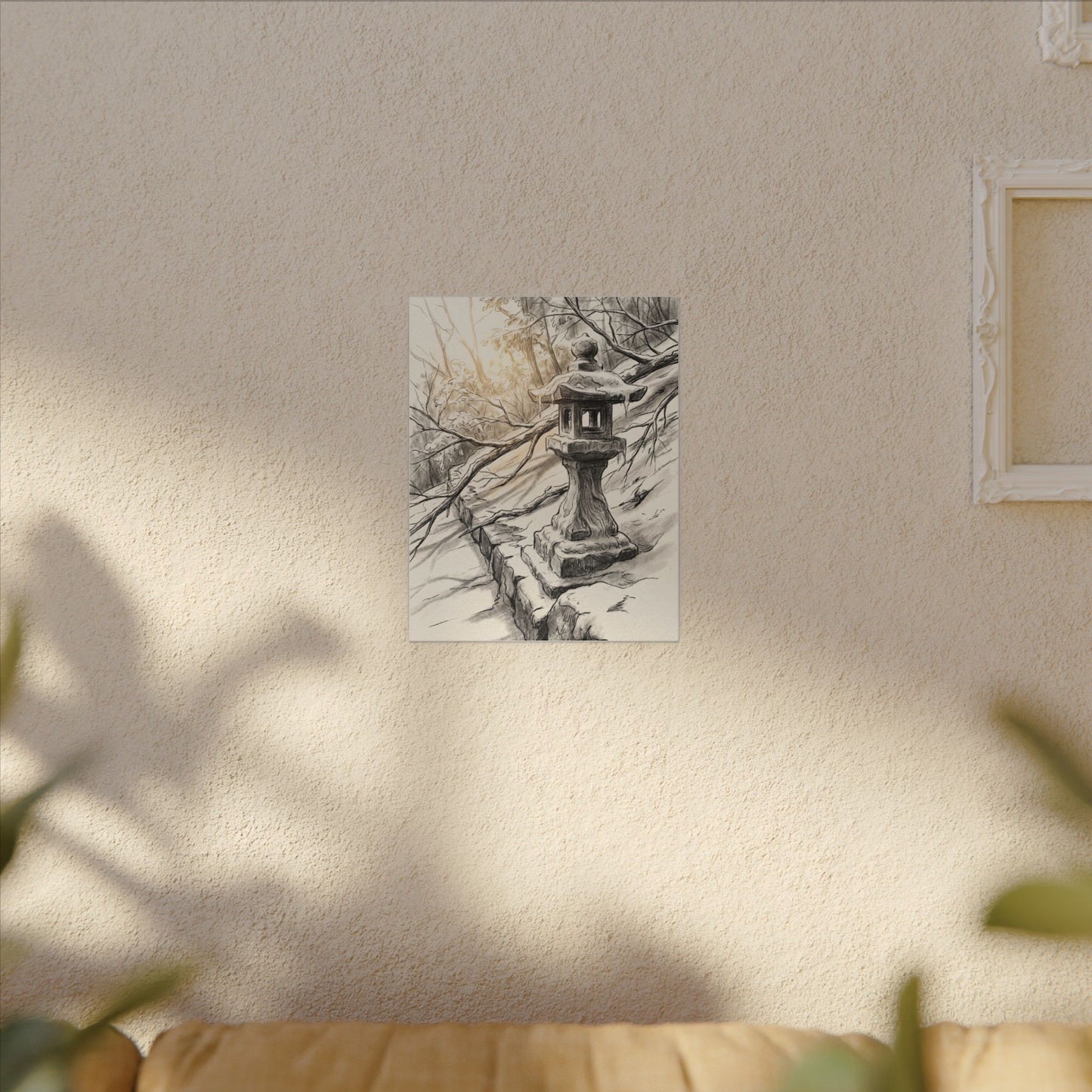 Golden Hour Stone Lantern Canvas Art - Japandi Kanso