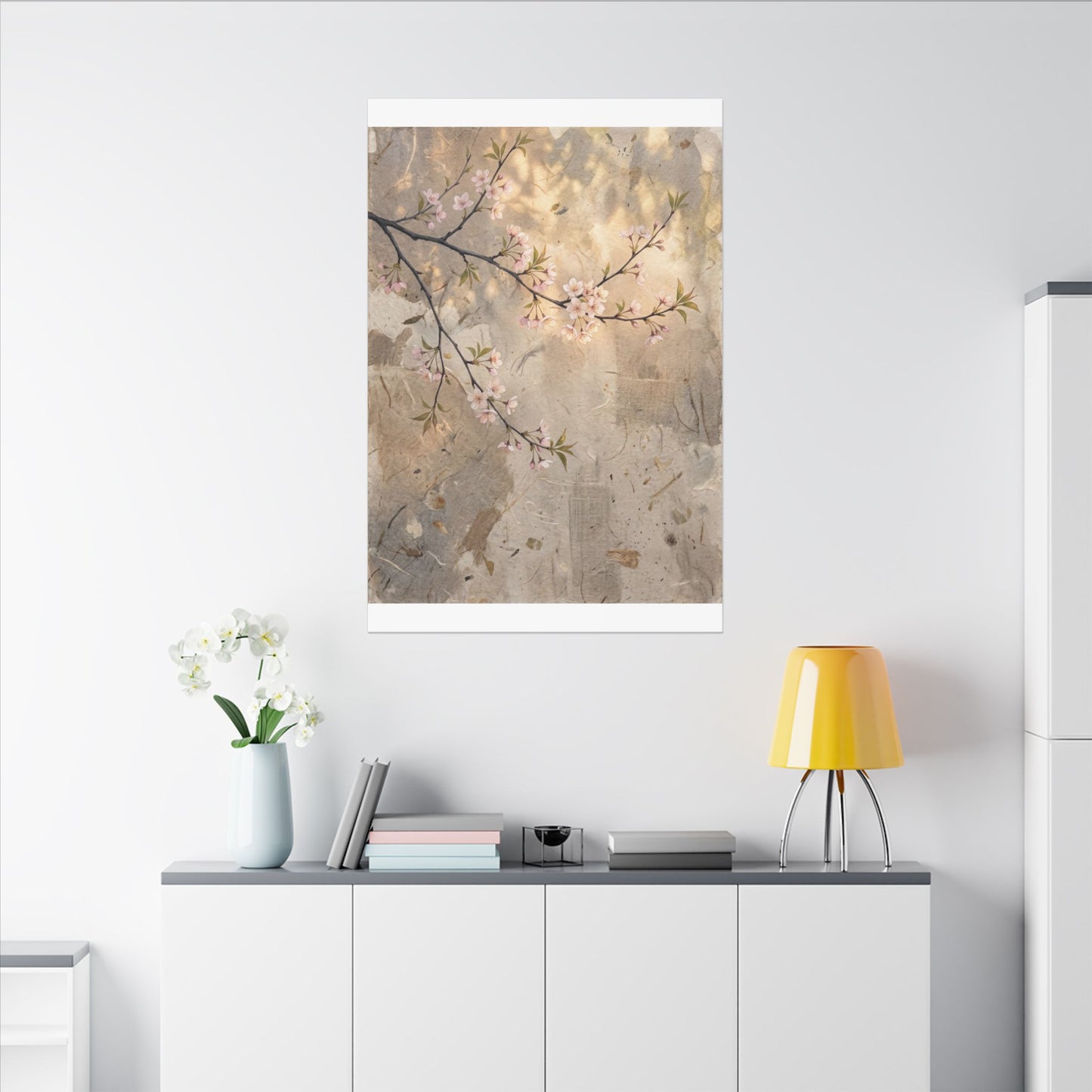 Summer Cherry Blossom Texture Canvas Art | Neutral Decor