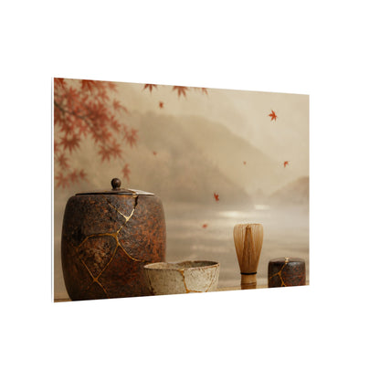Tea Ceremony Canvas Art | Autumn Kintsugi Gold Vein Art