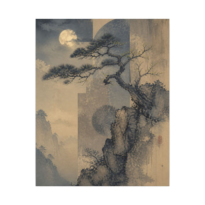 Japandi Pine Tree in Moonlight | Japanese Pattern Canvas Art