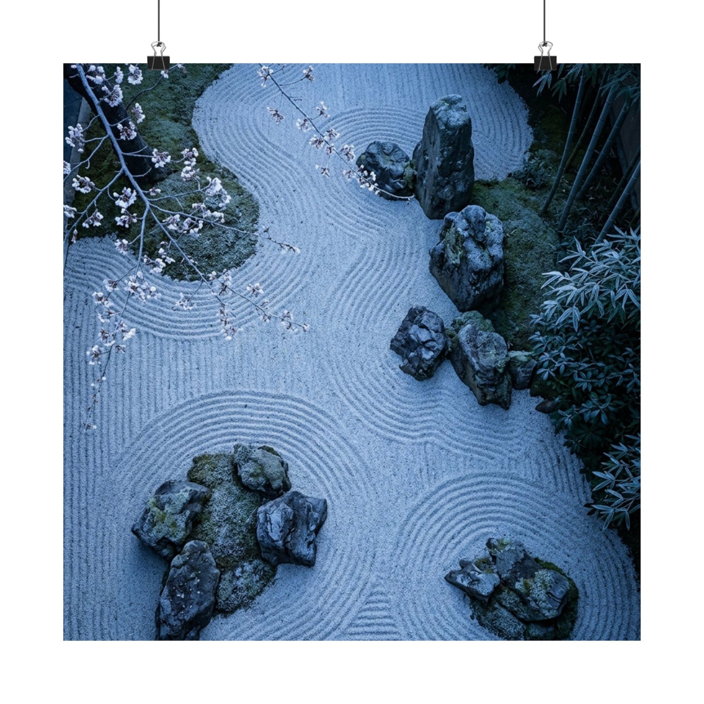 Zen Cherry Blossom in Moonlight | Karesansui Wall Art Print