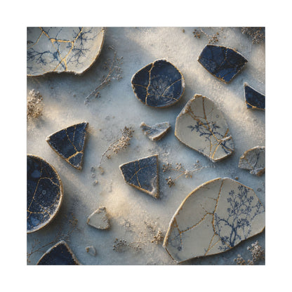 Broken Pottery Canvas Art | Winter Kintsugi Gold Vein Art