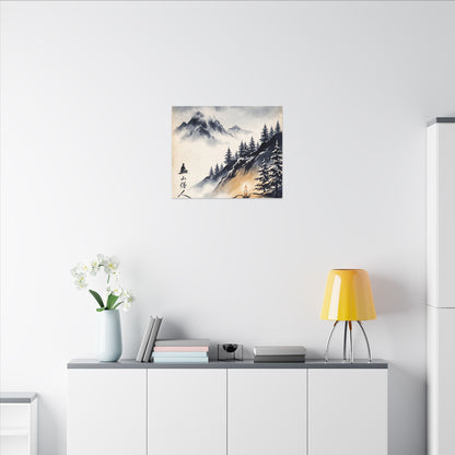 Mountain Mist Canvas Art | Winter Zen Ukiyo E Inspired Art
