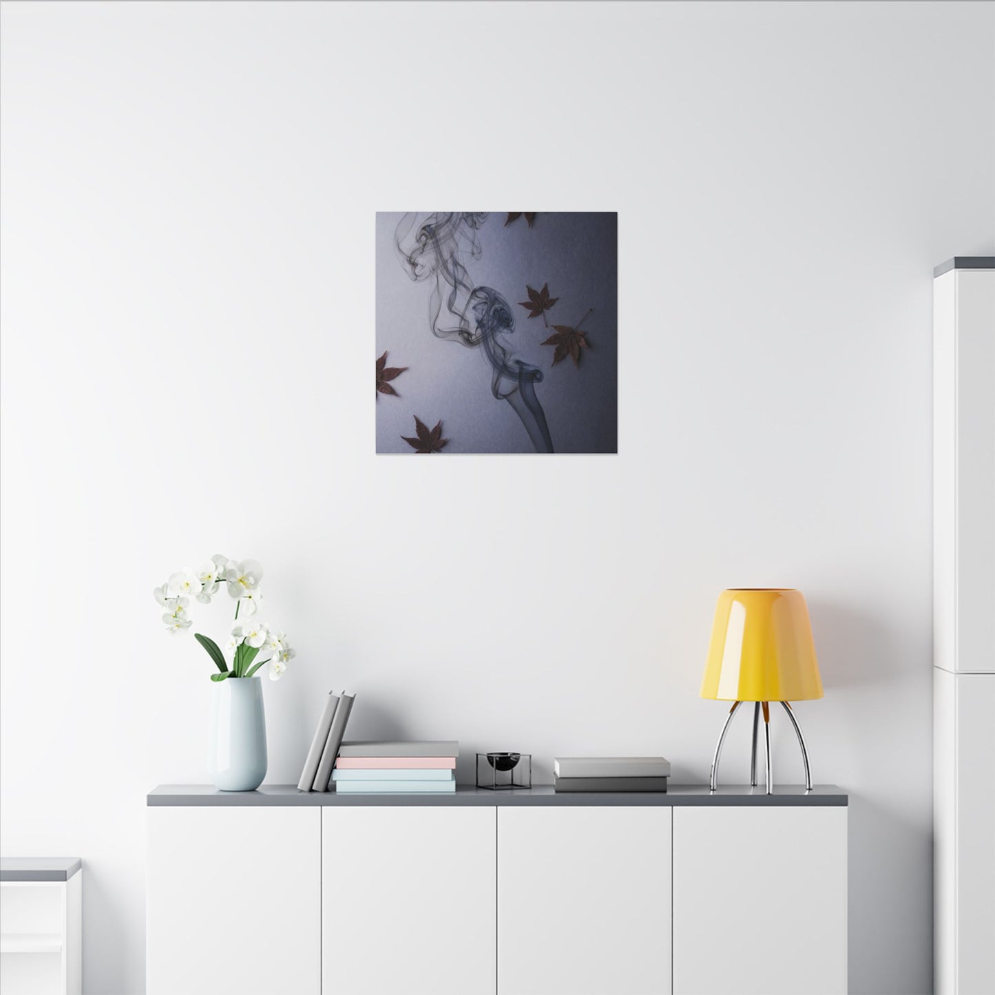 Dark Japandi Incense Smoke in Dawn | Moody Minimal Canvas Art