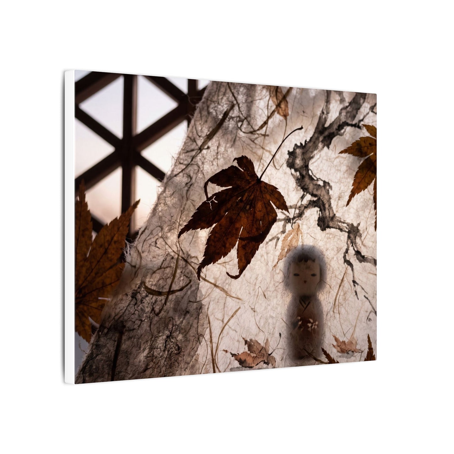 Shoji Screen Autumn Canvas Art | Dark Japandi Atmospheric Design