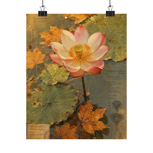 Cottagecore Lotus Flower in Golden Hour | Herbarium Wall Art Print