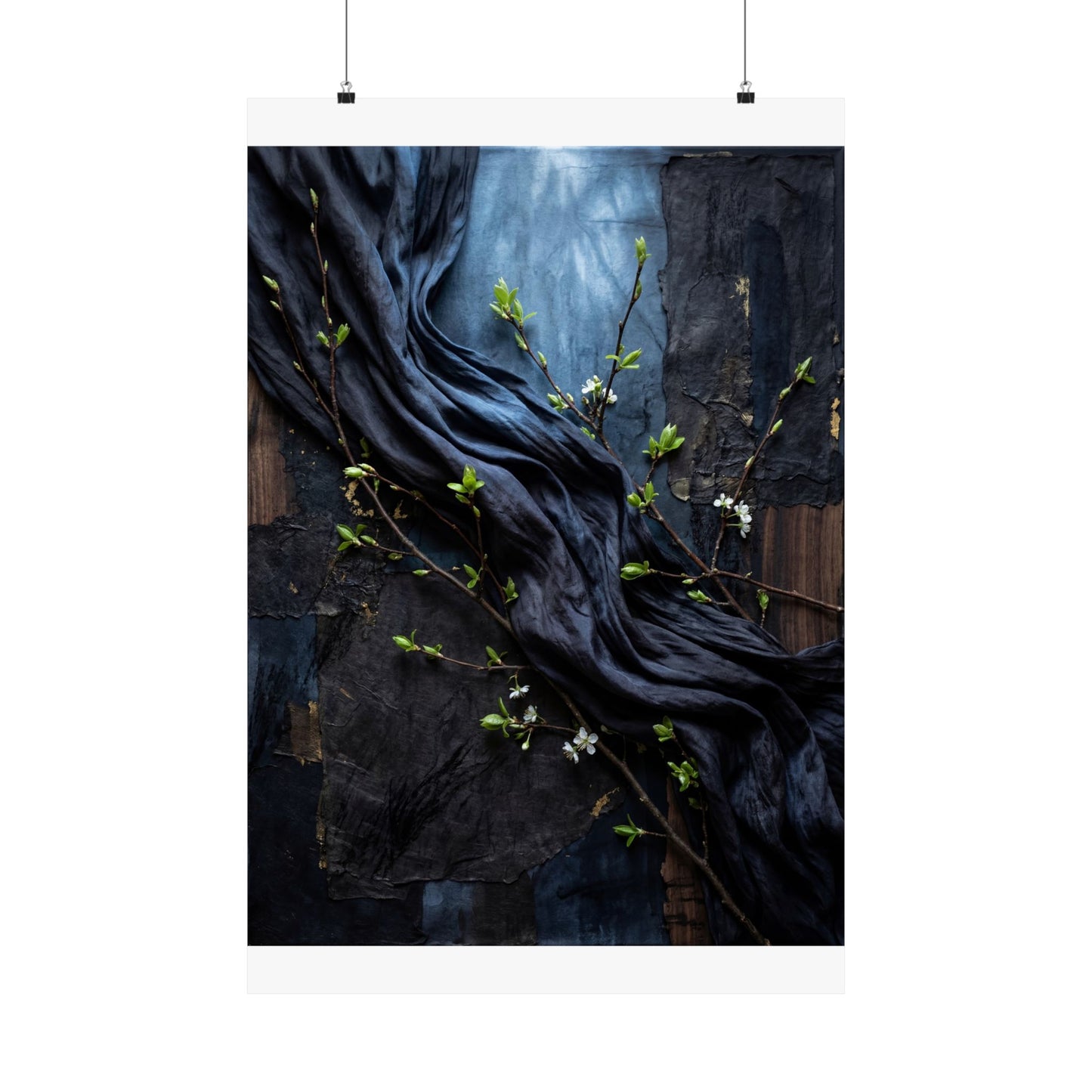 Moonlight Silk Drape Wall Art Print - Dark Japandi Datsuzoku Art Print
