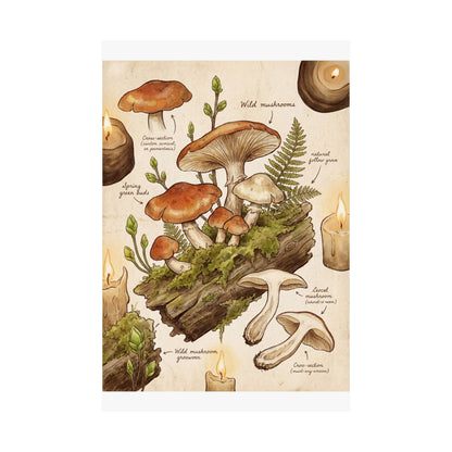 Spring Wild Mushrooms Forest Whimsy Wall Art Print | Rustic Decor