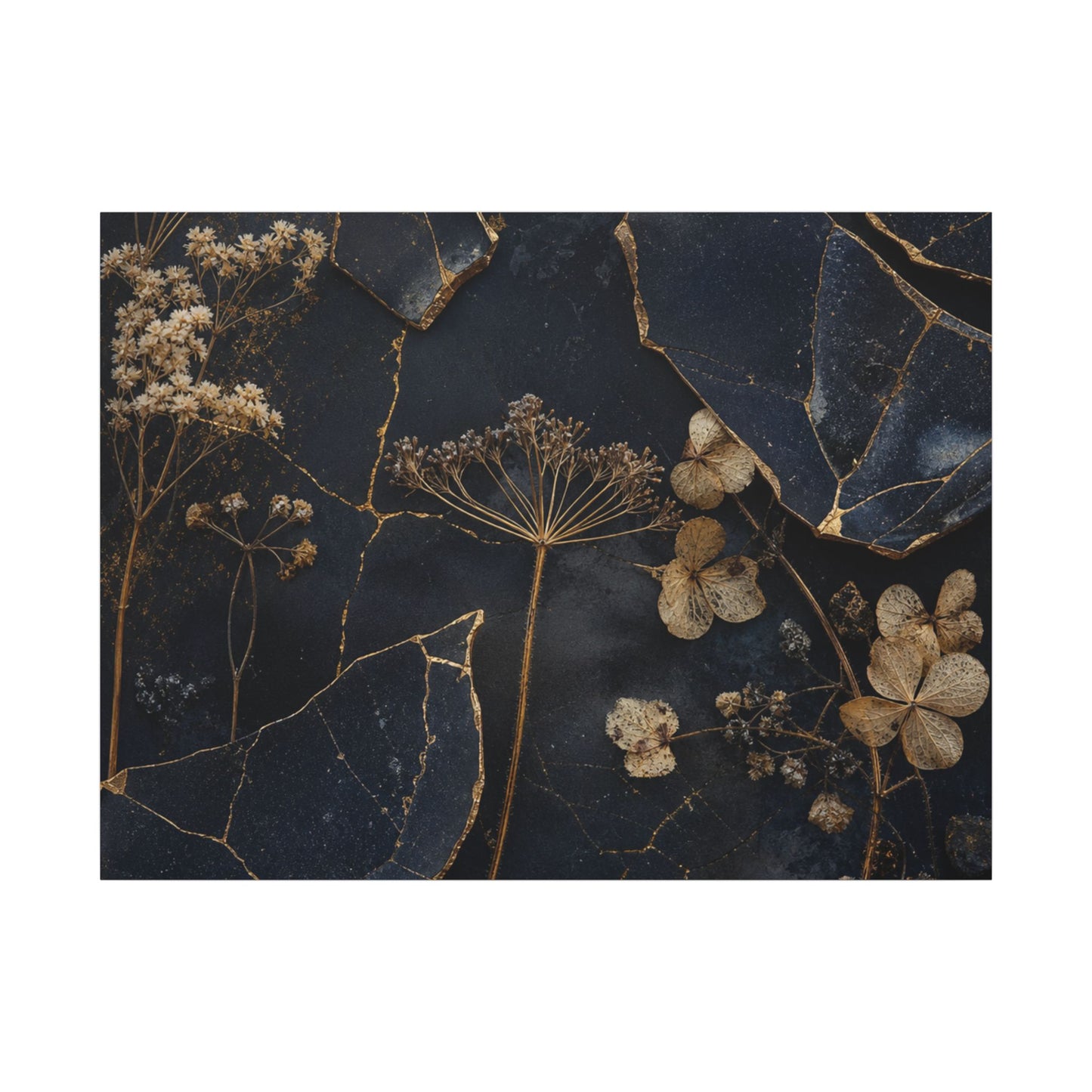 Philosophical Dried Flowers Canvas Art - Broken Beauty Kintsugi