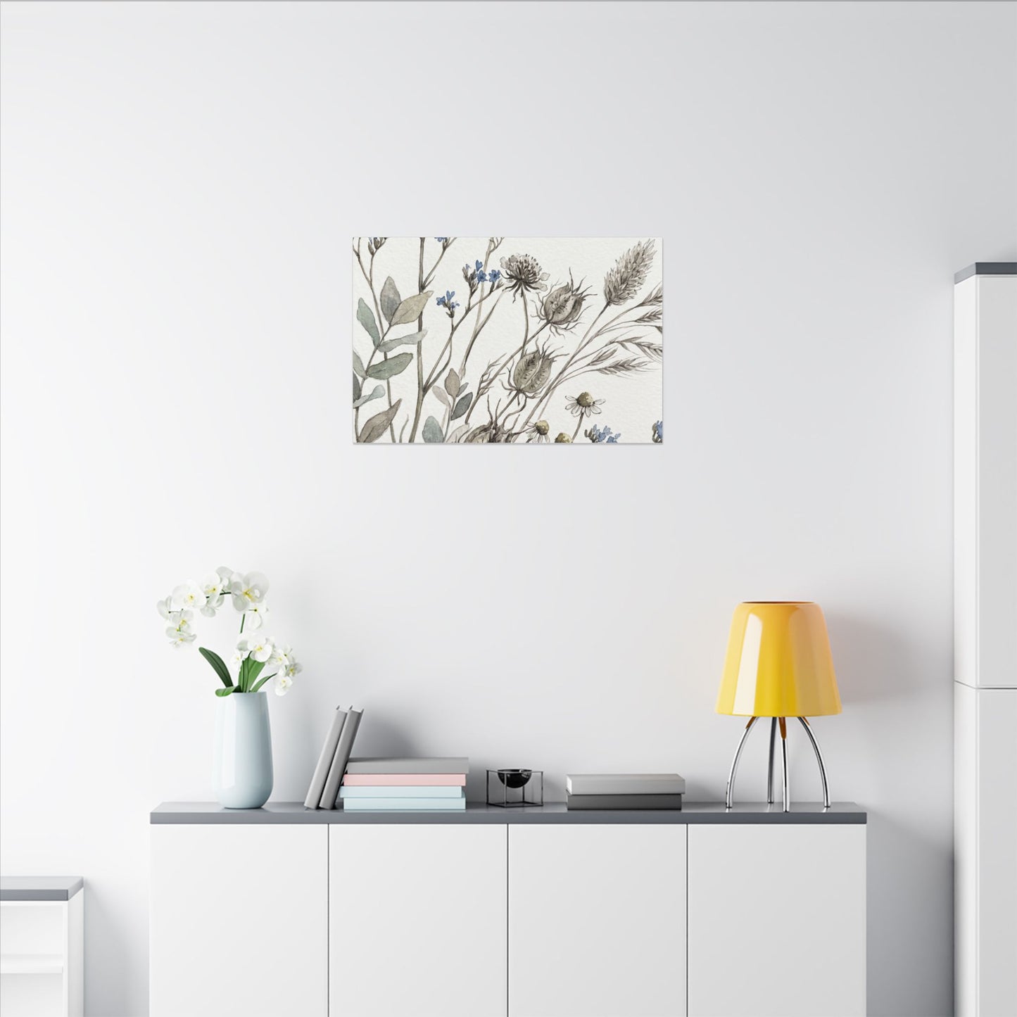 Dried Flowers Canvas Art | Summer Japandi Watercolor Art