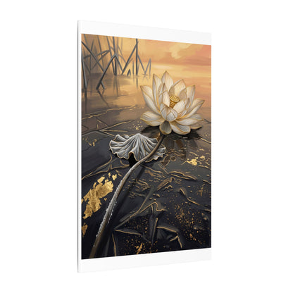 Kintsugi Lotus Flower in Golden Hour | Gold Vein Canvas Art