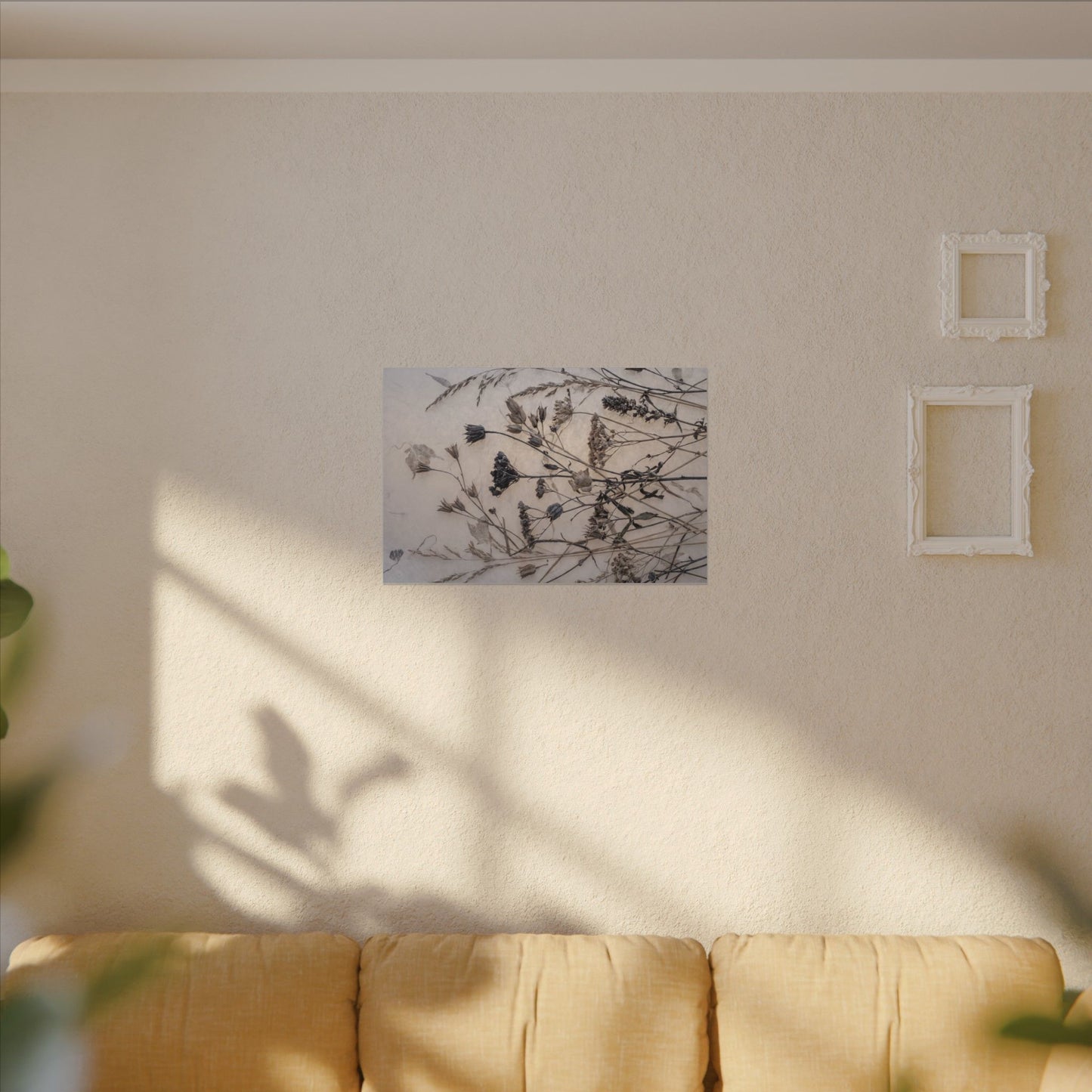 Elegant Dried Flowers Canvas Art - Japanese Pattern Japandi