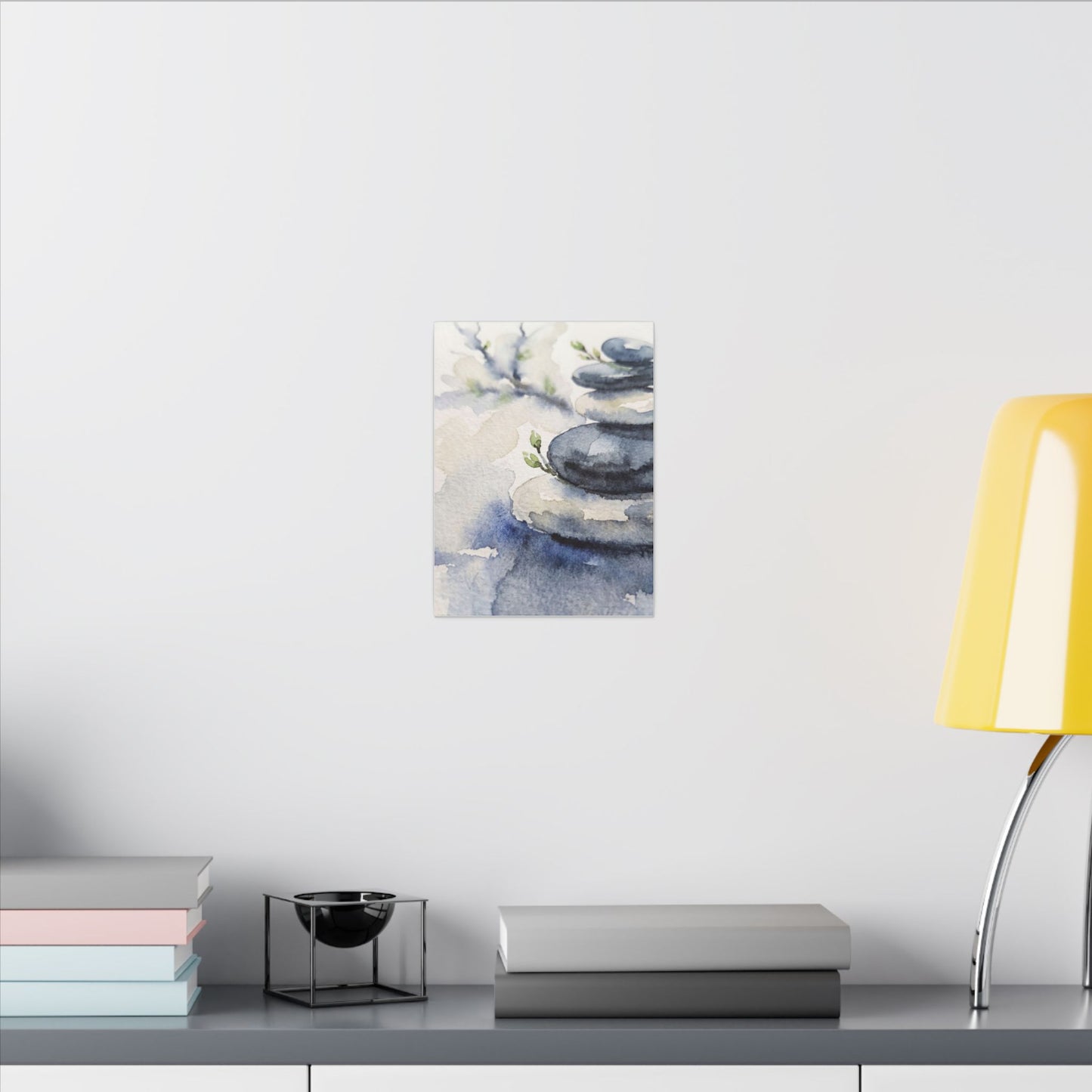 River Stones Watercolor Canvas Art | Cozy Japandi Art