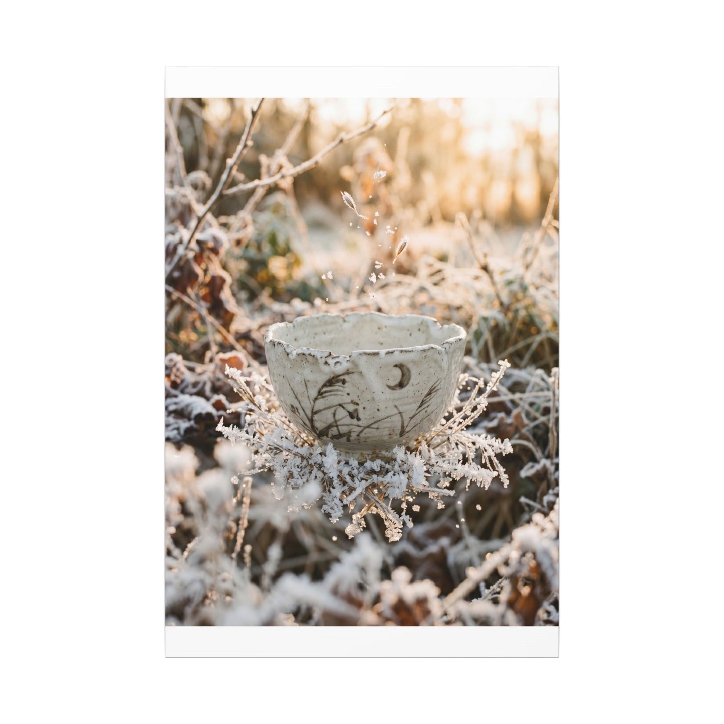 Japandi Ceramic Bowl in Golden Hour | Japanese Pattern Canvas Art