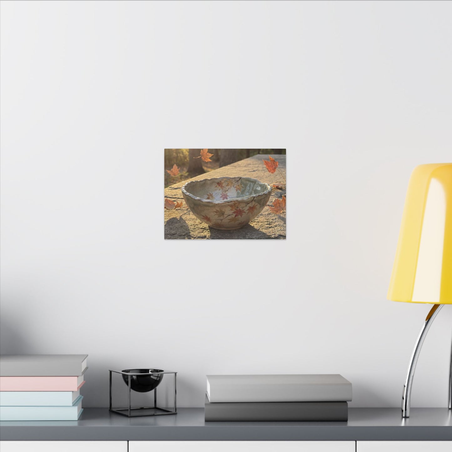 Japandi Ceramic Bowl in Golden Hour | Japanese Pattern Canvas Art