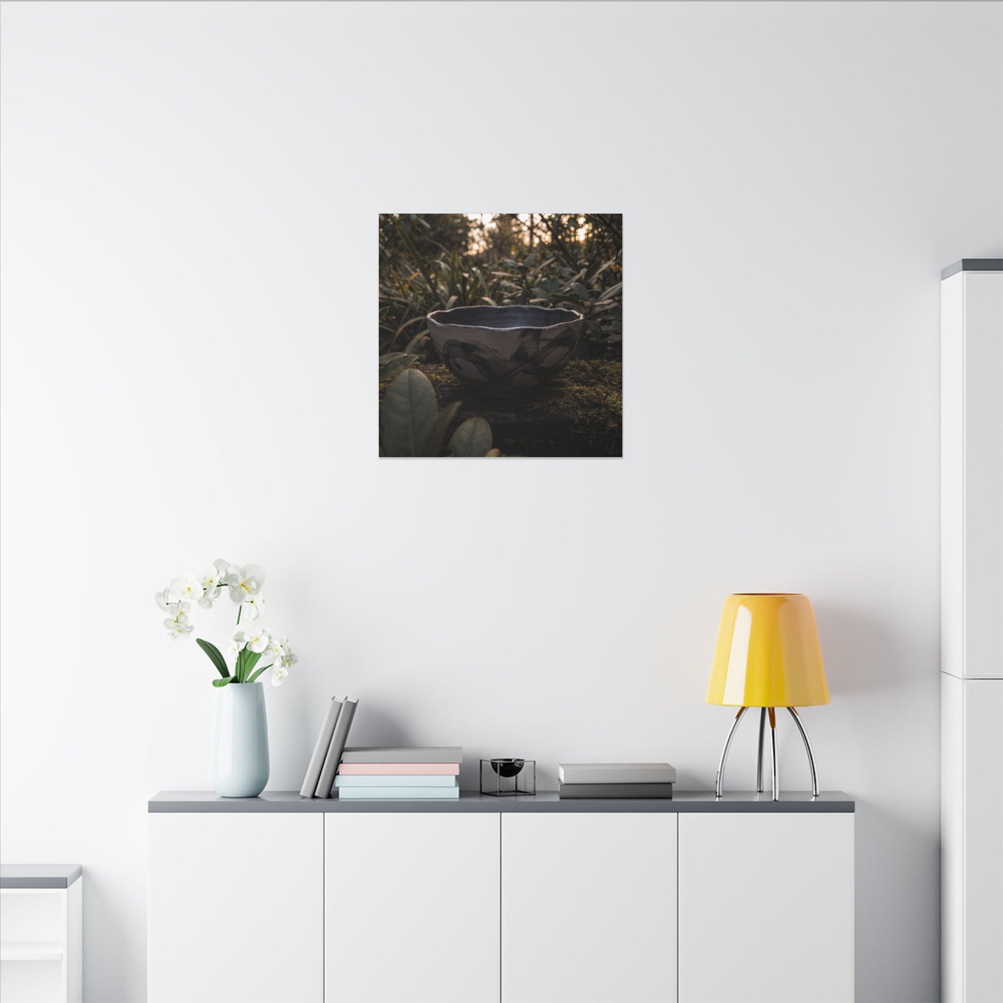 Ceramic Bowl Canvas Art | Summer Dark Japandi Charcoal Ink Art