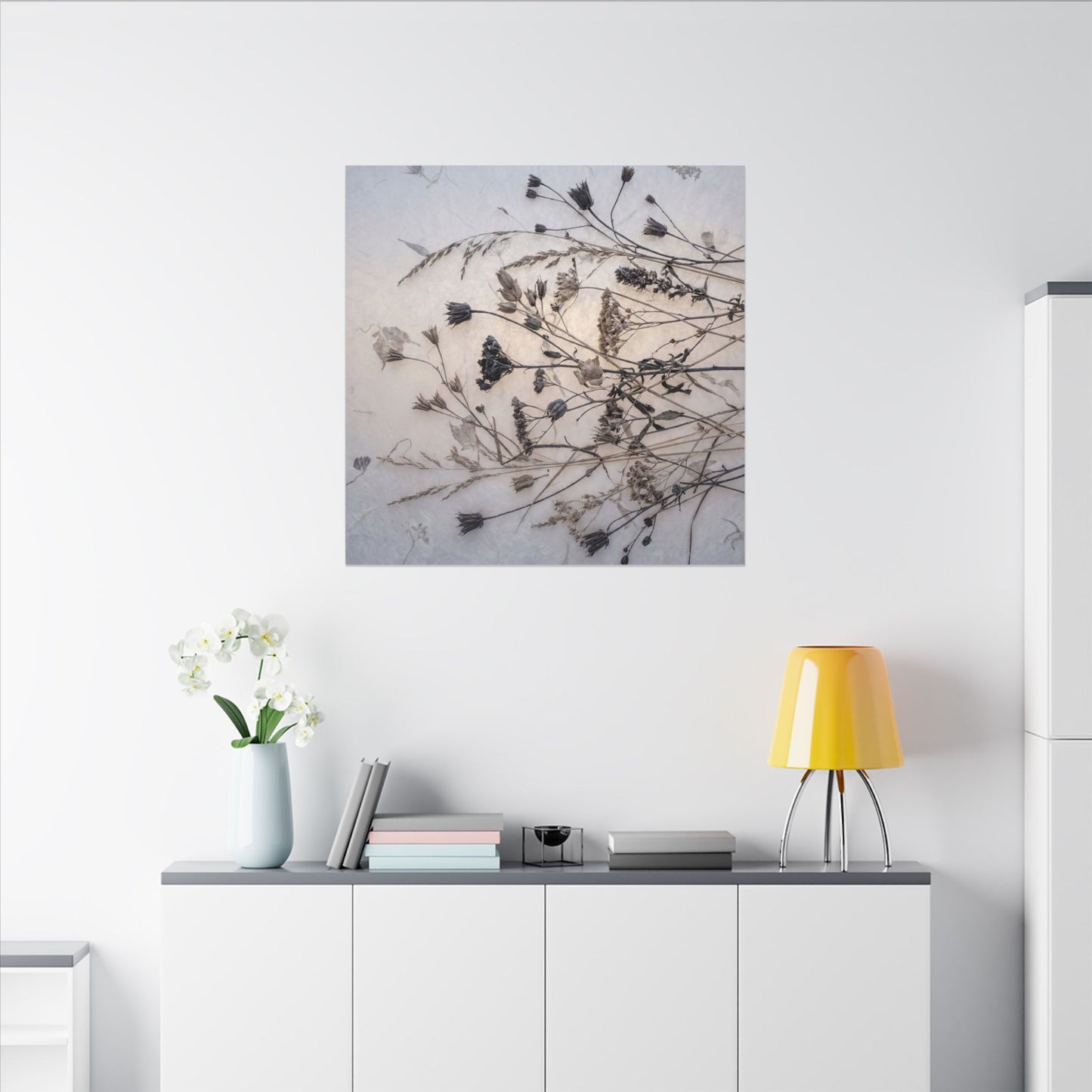 Elegant Dried Flowers Canvas Art - Japanese Pattern Japandi