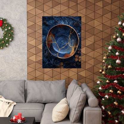 Fukinsei Ceramic Bowl Wall Art Print - Kintsugi Crackle Gold