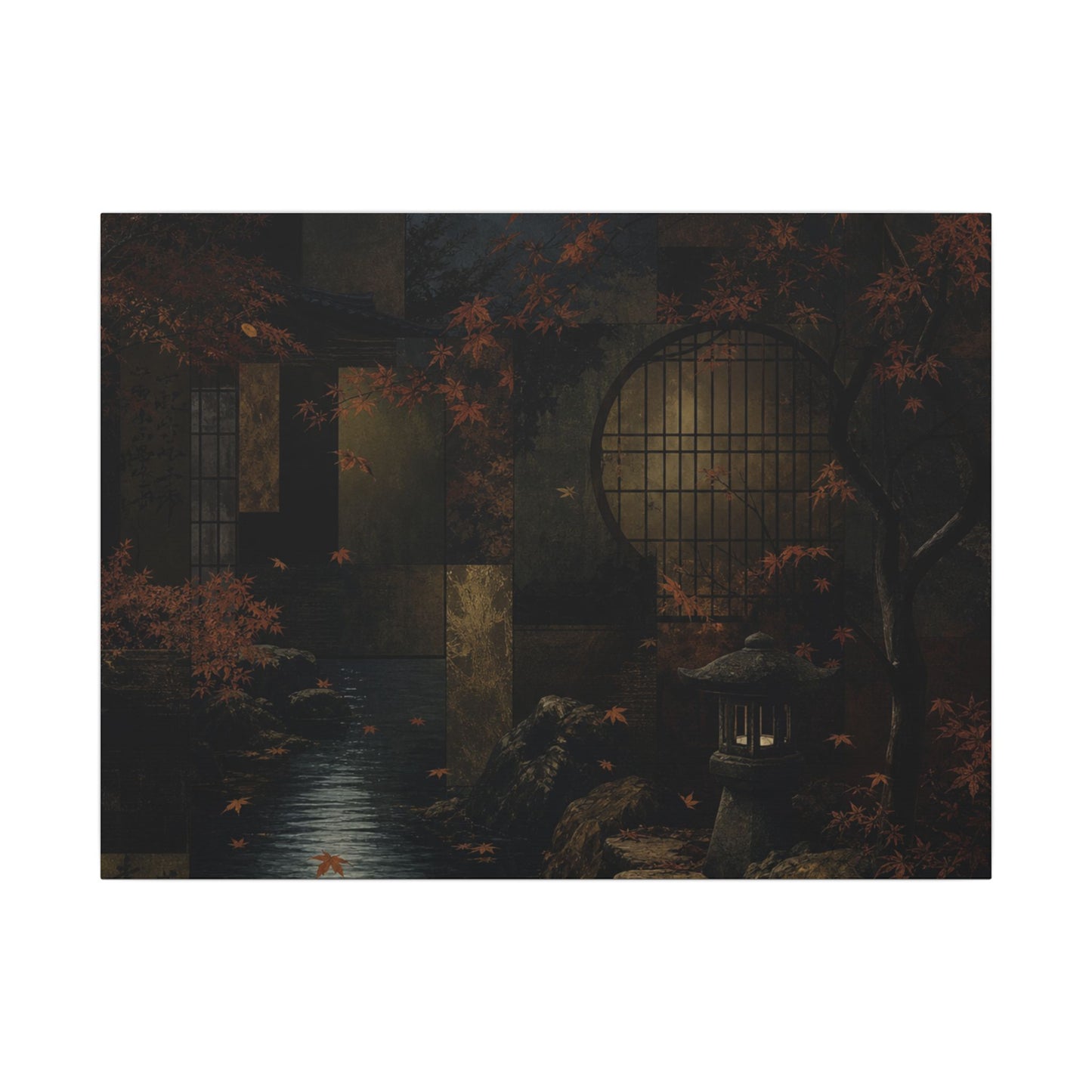 Moonlight Moonlit Garden Canvas Art - Dark Japandi Shibui