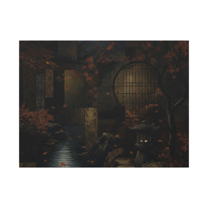 Moonlight Moonlit Garden Canvas Art - Dark Japandi Shibui