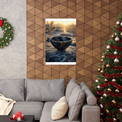 Kintsugi Ceramic Bowl in Golden Hour | Gold Repair Wall Art Print