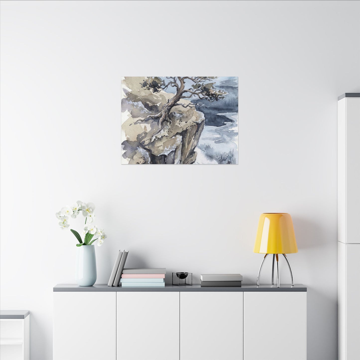 Pine Tree Canvas Art | Winter Japandi Watercolor Art