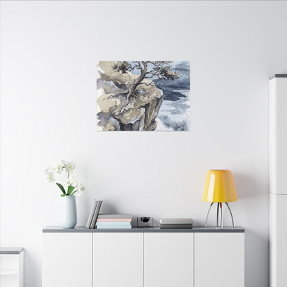 Pine Tree Canvas Art | Winter Japandi Watercolor Art