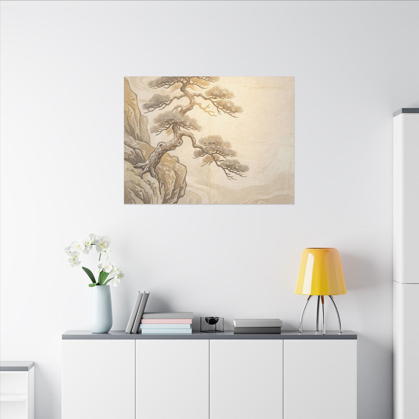 Winter Pine Tree Japanese Pattern Canvas Art | Elegant Decor