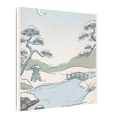 Japandi Moonlit Garden in Moonlight | Minimal Line Canvas Art