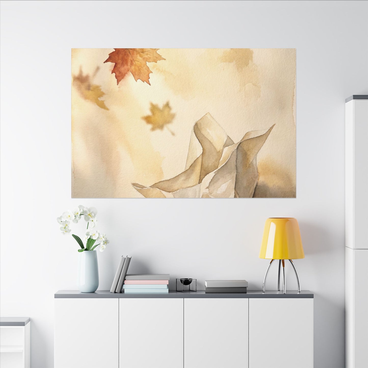 Japandi Paper Fold in Golden Hour | Watercolor Canvas Art