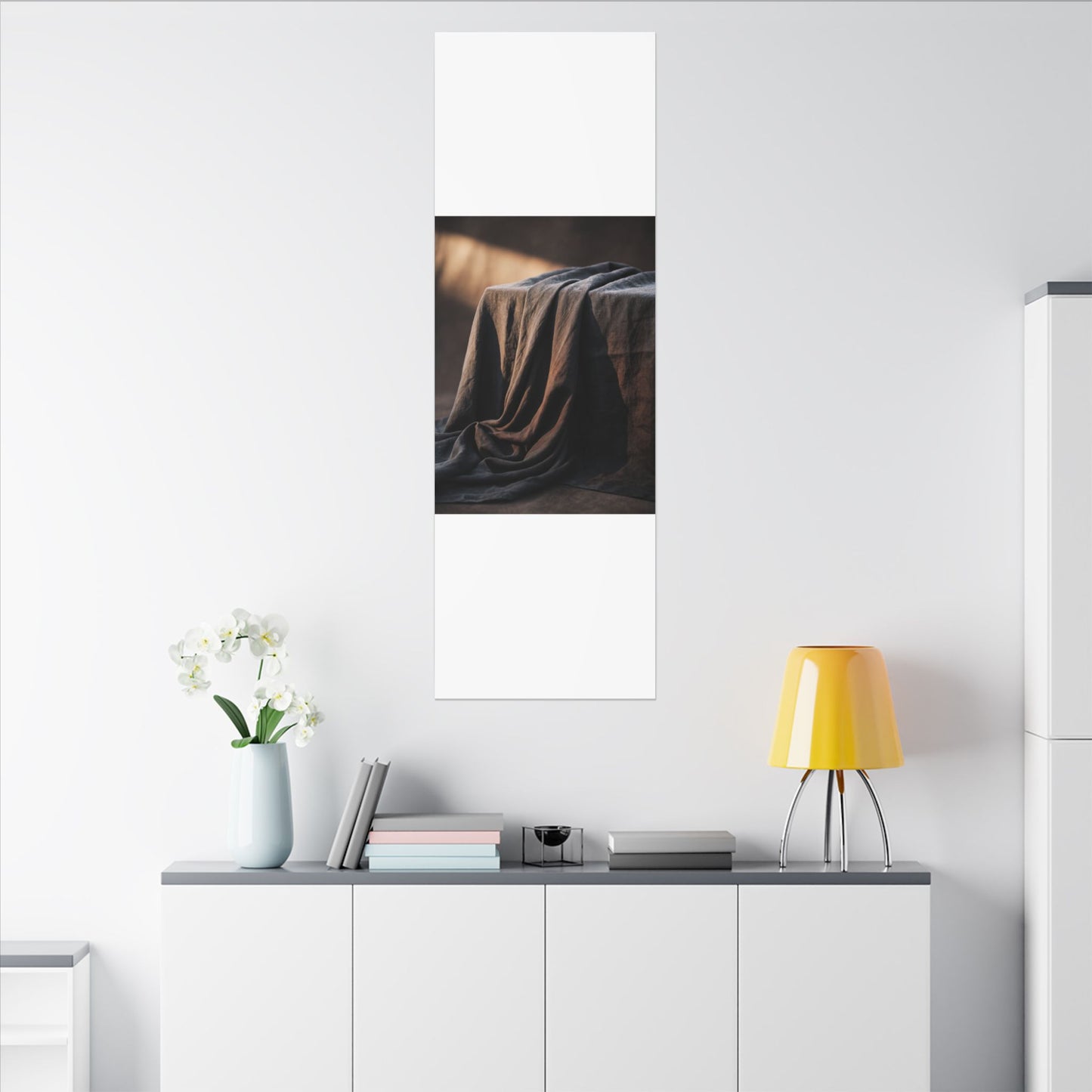 Silk Drape Canvas Art | Winter Dark Japandi Shadow Zen Art