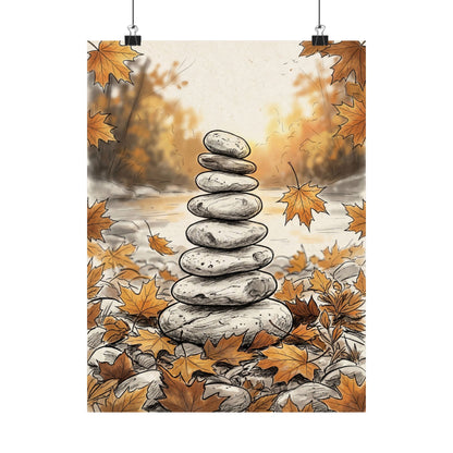 Autumn River Stones Minimal Line Wall Art Print | Neutral Decor Art Print