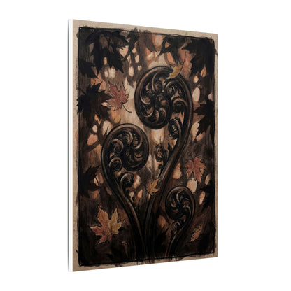 Mono No Aware Fern Unfurling Canvas Art - Dark Japandi Charcoal Ink