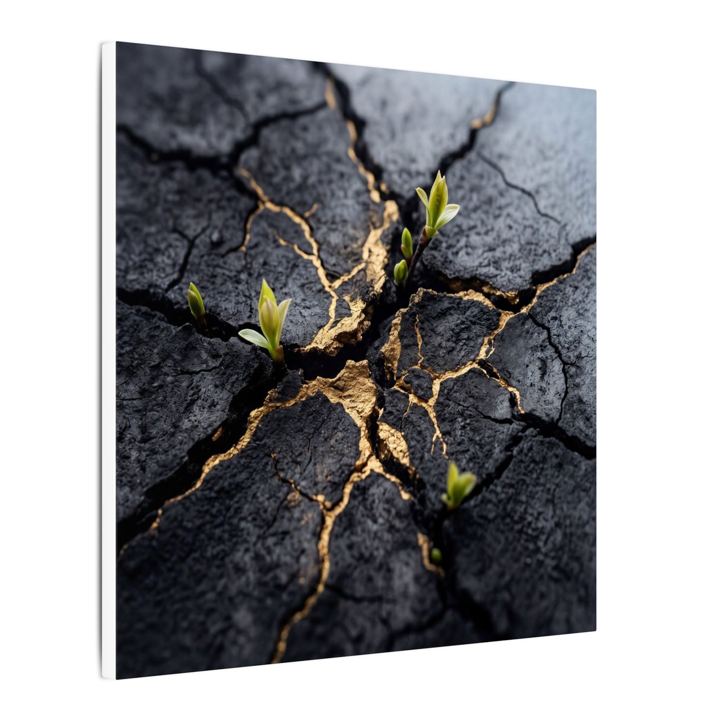 Ma Cracked Earth Canvas Art - Dark Japandi Charcoal Ink