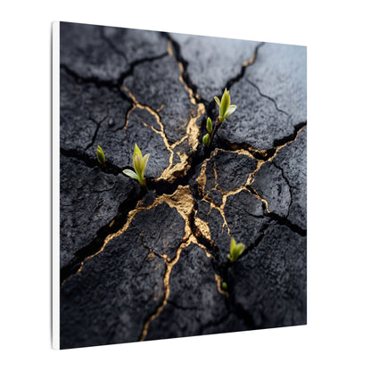 Ma Cracked Earth Canvas Art - Dark Japandi Charcoal Ink