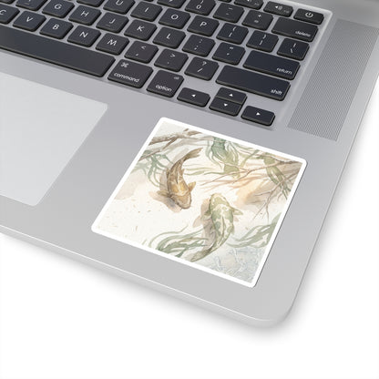 Winter Koi Pond Watercolor Sticker | Neutral Decor Art Print