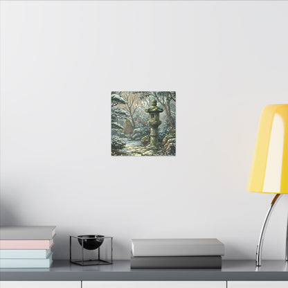 Stone Lantern Winter Canvas Art | Japandi Warm Design