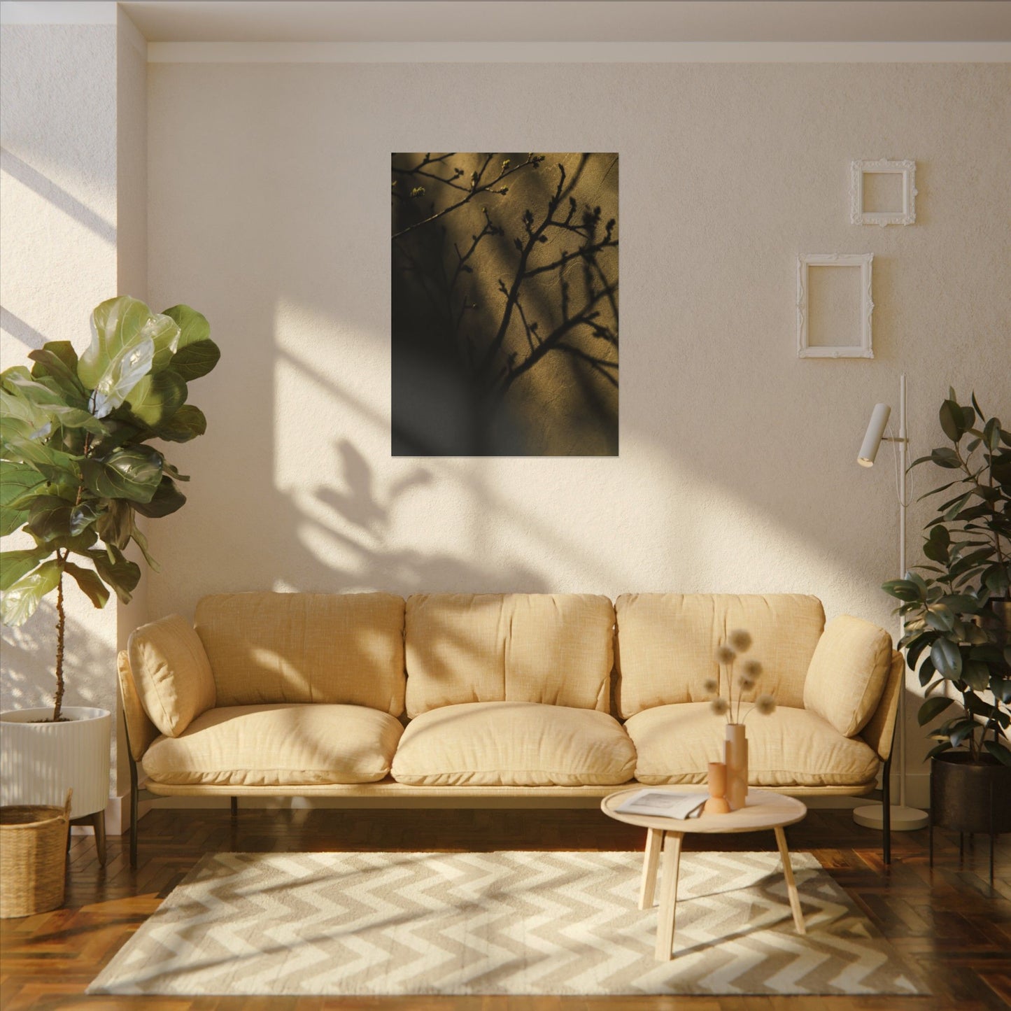 Golden Hour Shadow Play Canvas Art - Dark Japandi Seijaku