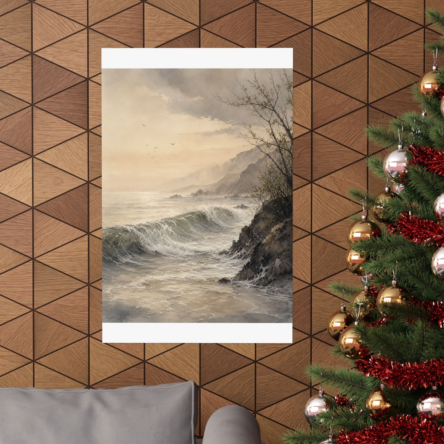 Warm Ocean Wave Wall Art Print - Watercolor Japandi