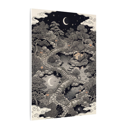 Moonlit Garden Ukiyo E Inspired Canvas Art | Serene Zen Art