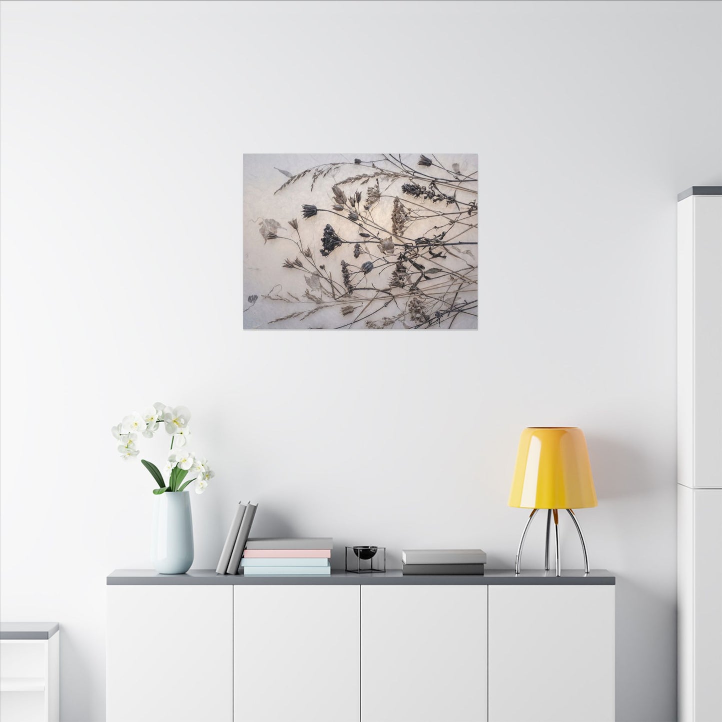 Elegant Dried Flowers Canvas Art - Japanese Pattern Japandi