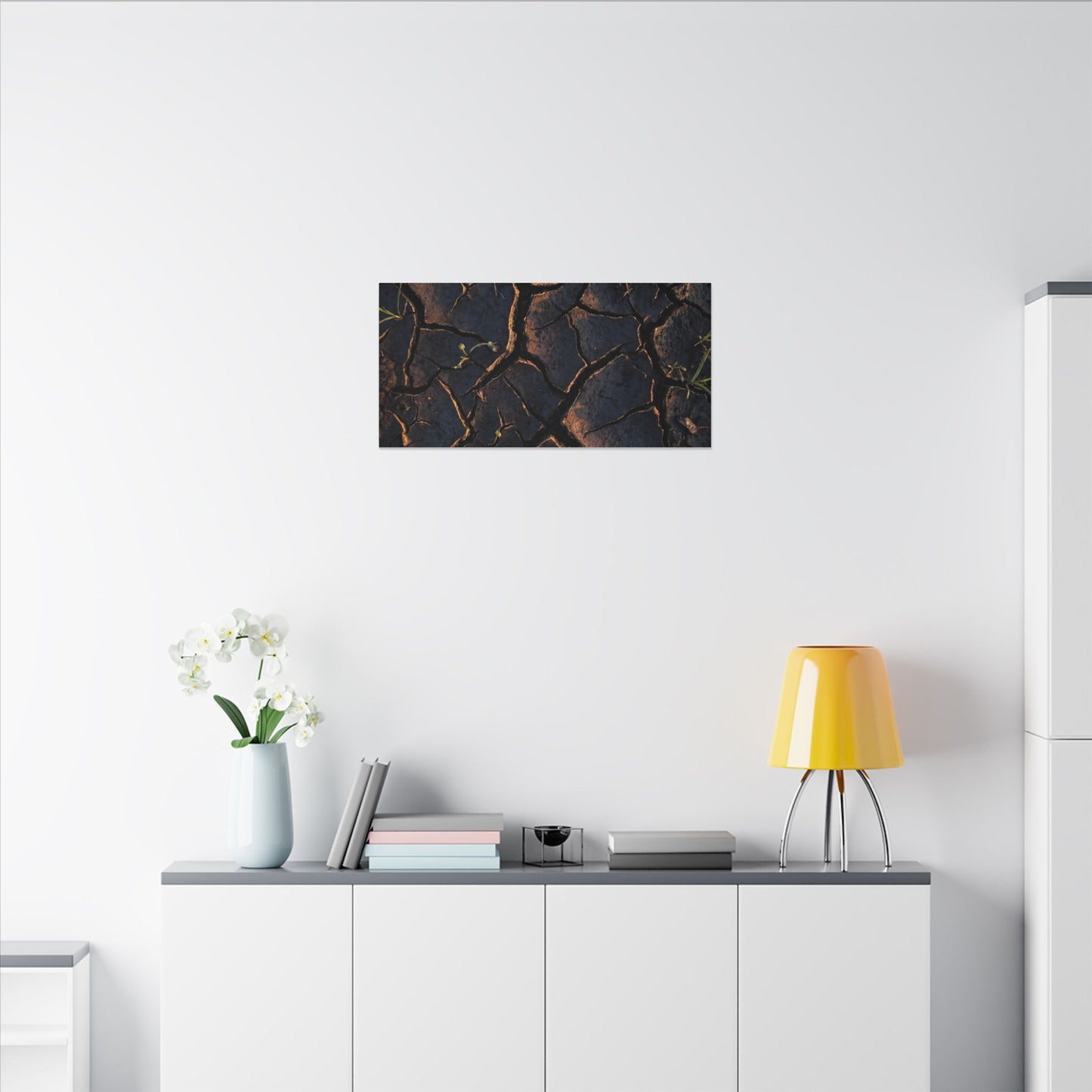 Cracked Earth Moody Minimal Canvas Art | Luxurious Dark Japandi Art