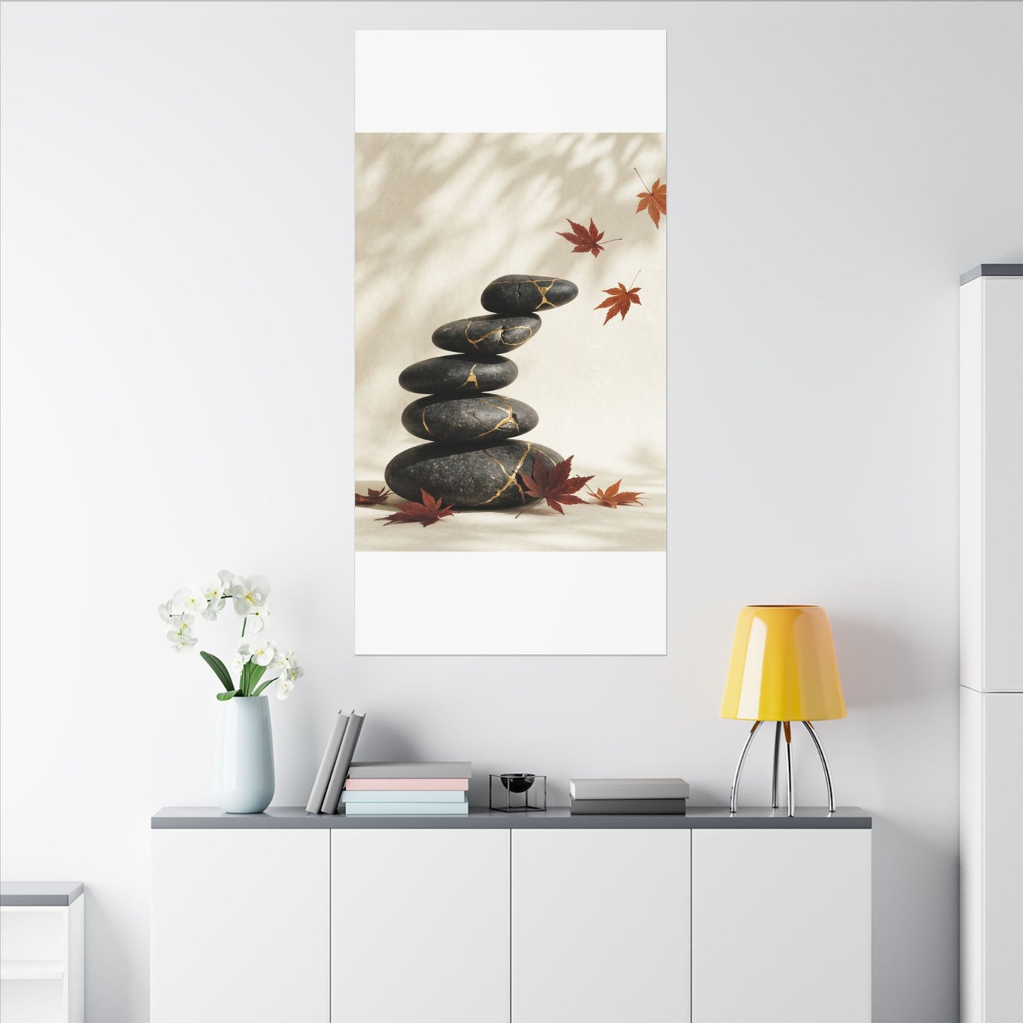 Kintsugi River Stones in Dappled | Crackle Gold Canvas Art