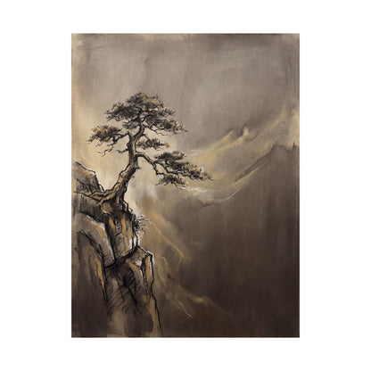 Golden Hour Pine Tree Wall Art Print - Dark Japandi Ma