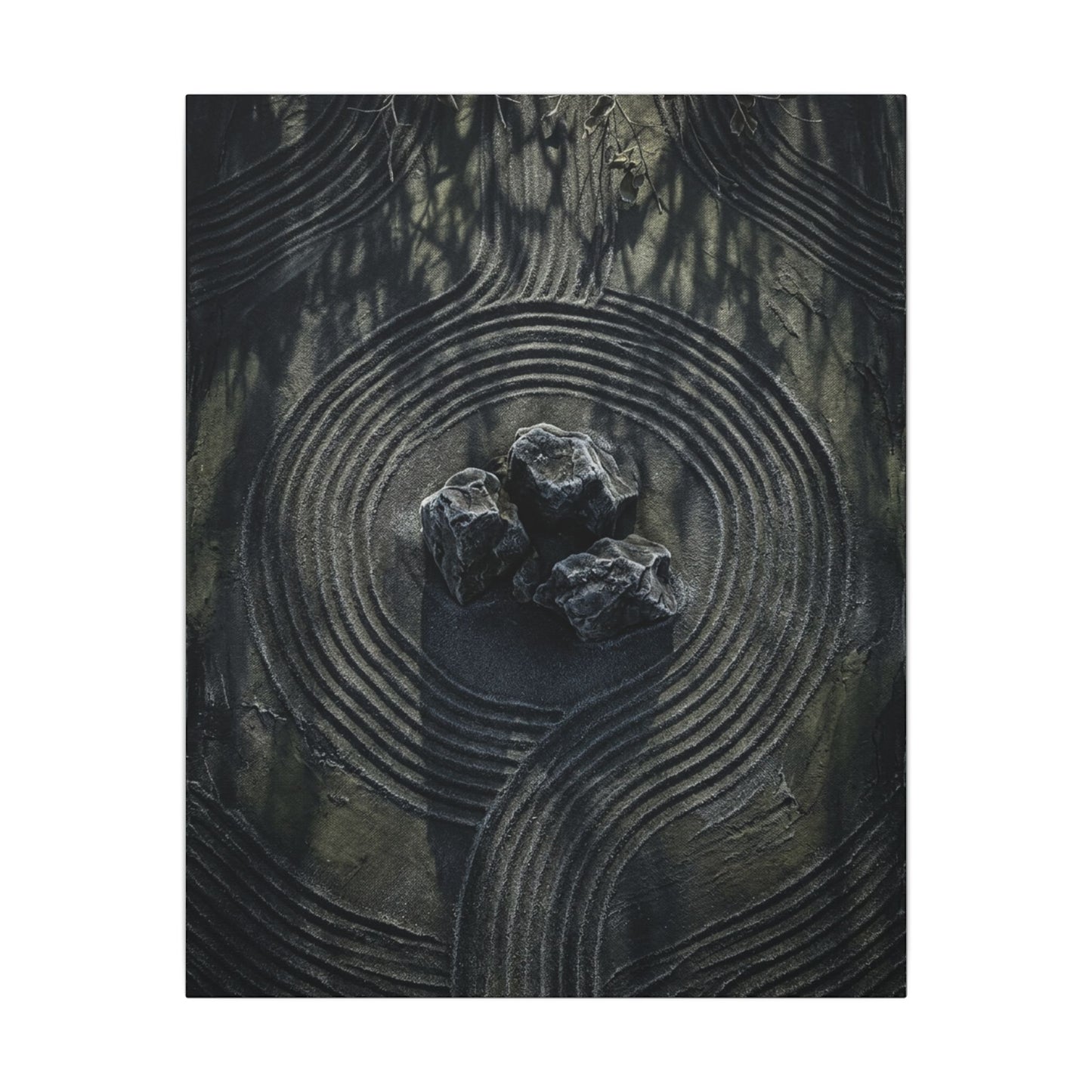 Moody Rock Garden Canvas Art - Dark Texture Dark Japandi
