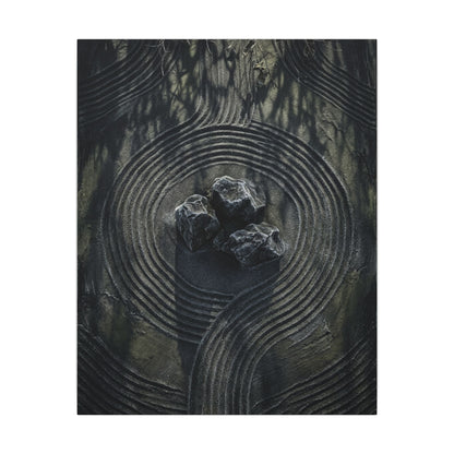 Moody Rock Garden Canvas Art - Dark Texture Dark Japandi