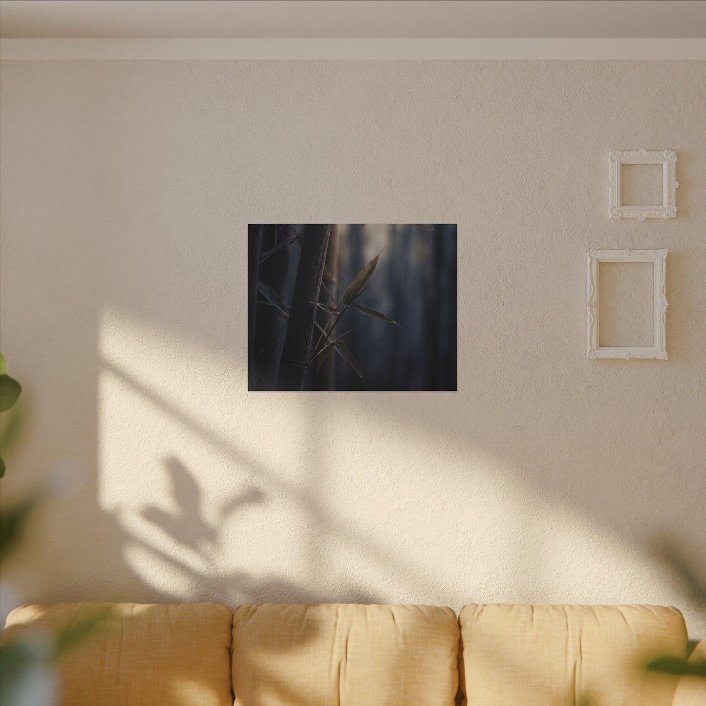 Dark Japandi Bamboo Grove in Dawn | Moody Minimal Canvas Art