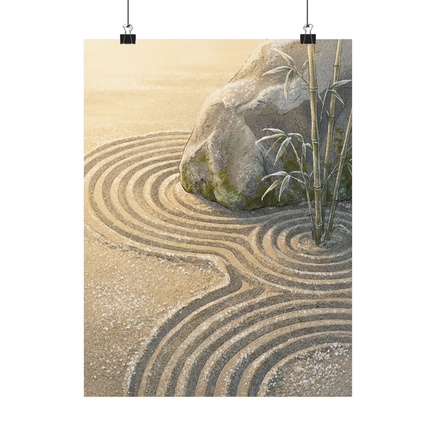 Rock Garden Ukiyo E Inspired Wall Art Print | Peaceful Zen Art