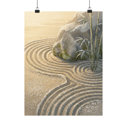 Rock Garden Ukiyo E Inspired Wall Art Print | Peaceful Zen Art
