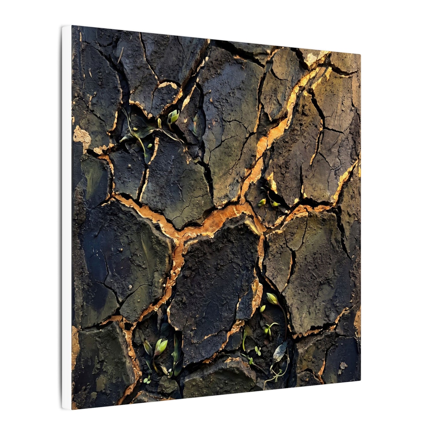 Cracked Earth Spring Canvas Art | Dark Japandi Atmospheric Design